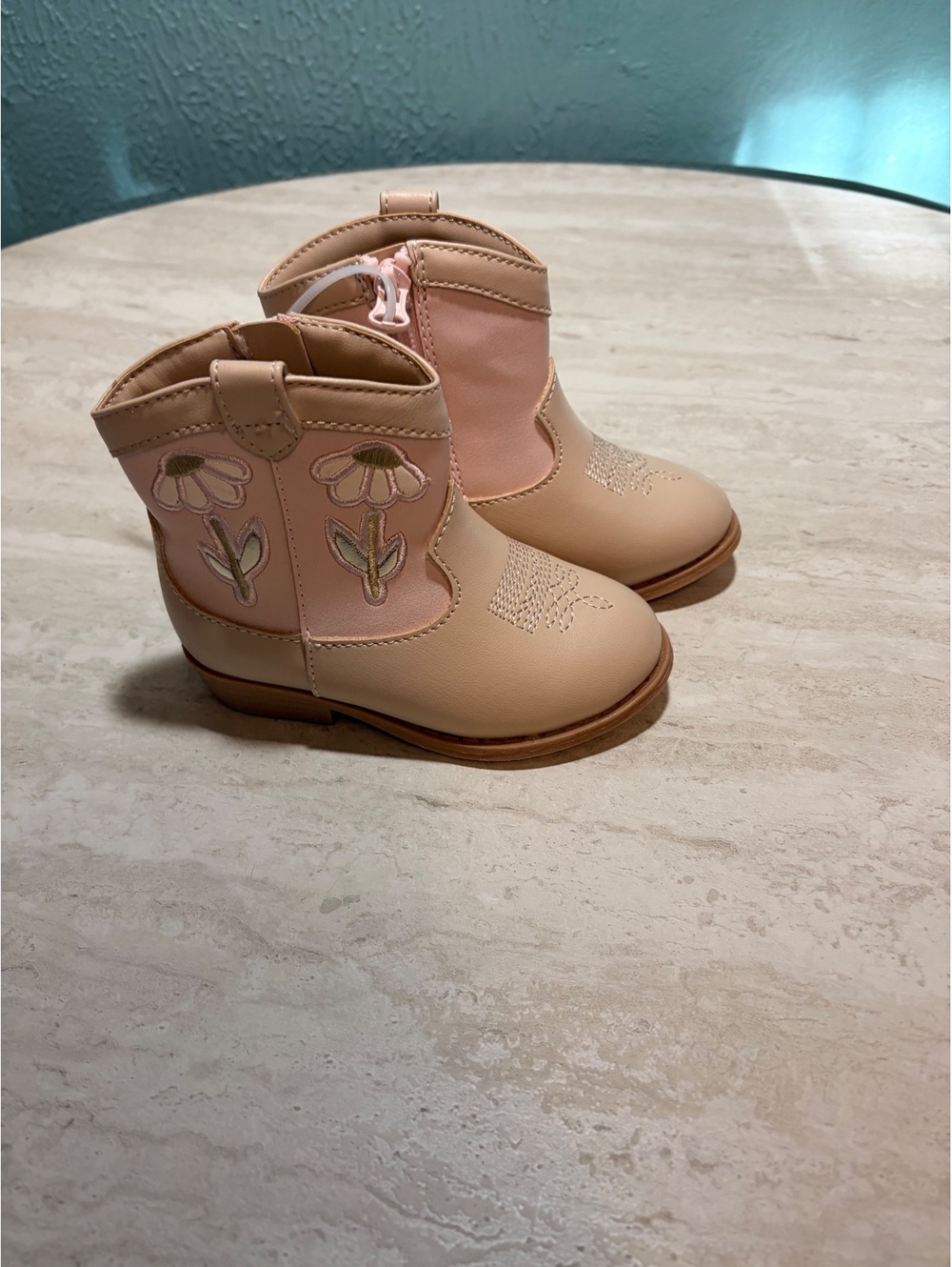 Girls' Beige and Pink Floral Cowboy Boots